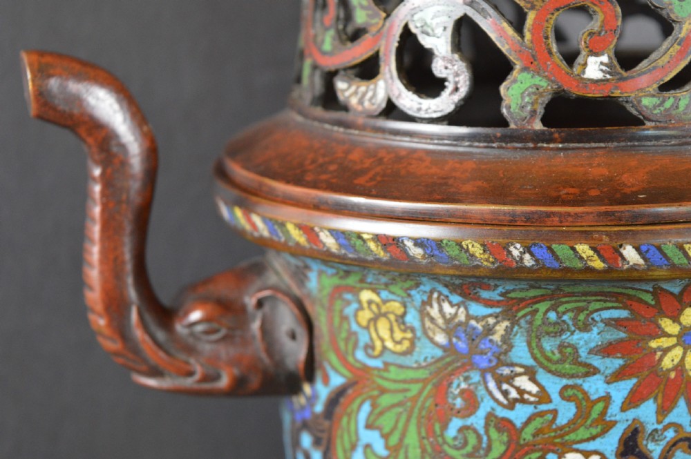 Large (5kg) Chinese Bronze Cloisonne Censer,c1850 View VI