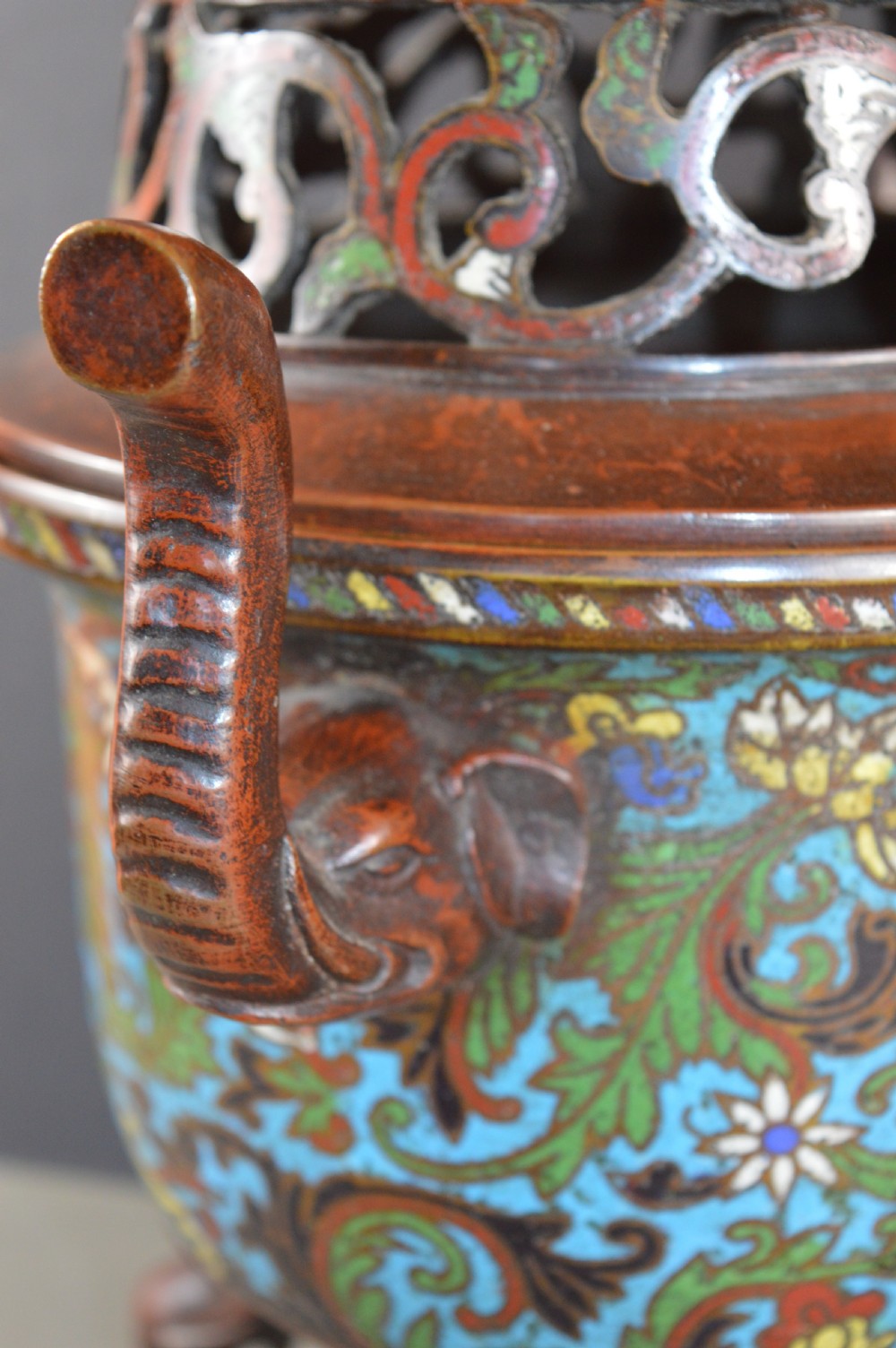 Large (5kg) Chinese Bronze Cloisonne Censer,c1850 View IX
