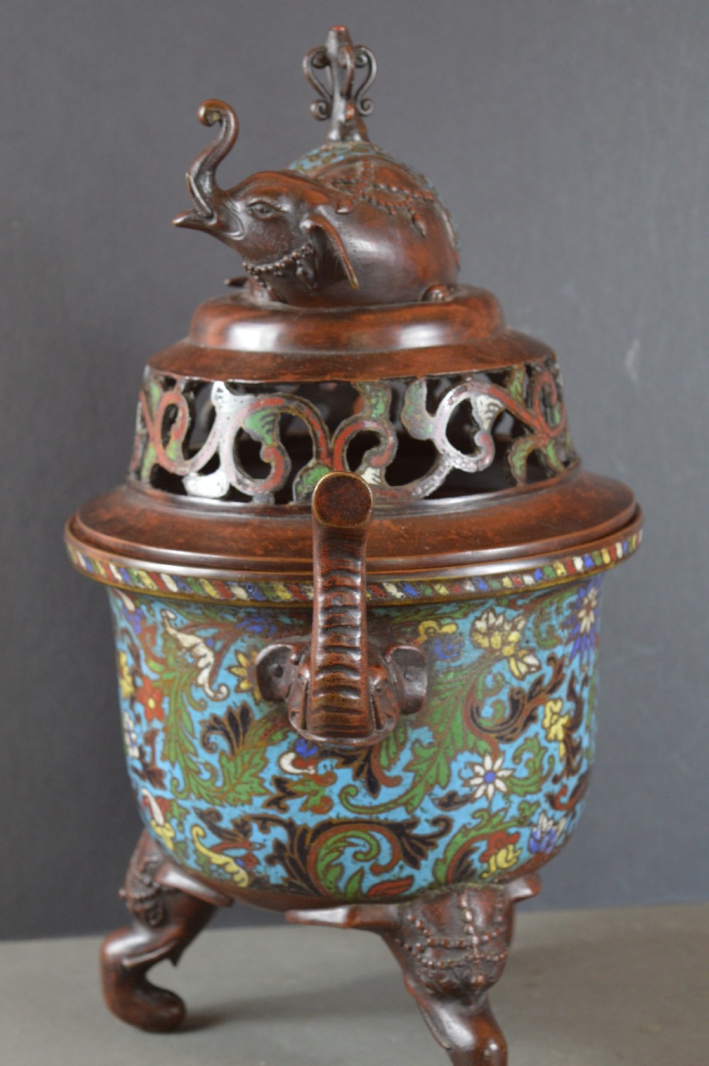 Large (5kg) Chinese Bronze Cloisonne Censer,c1850 View XII