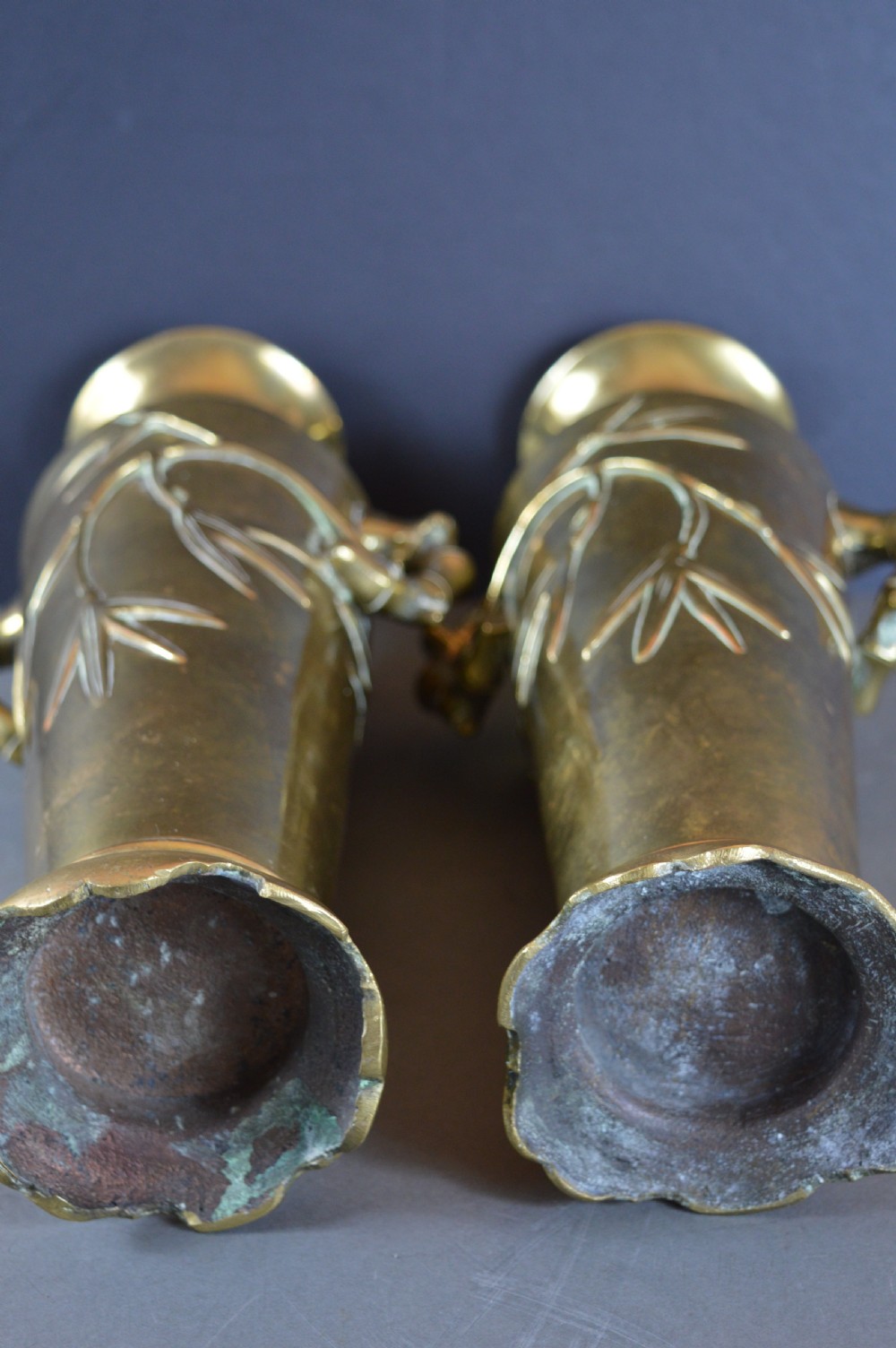 Pair Large (4kg) Japanese Bronze Vases,c1890 View IX