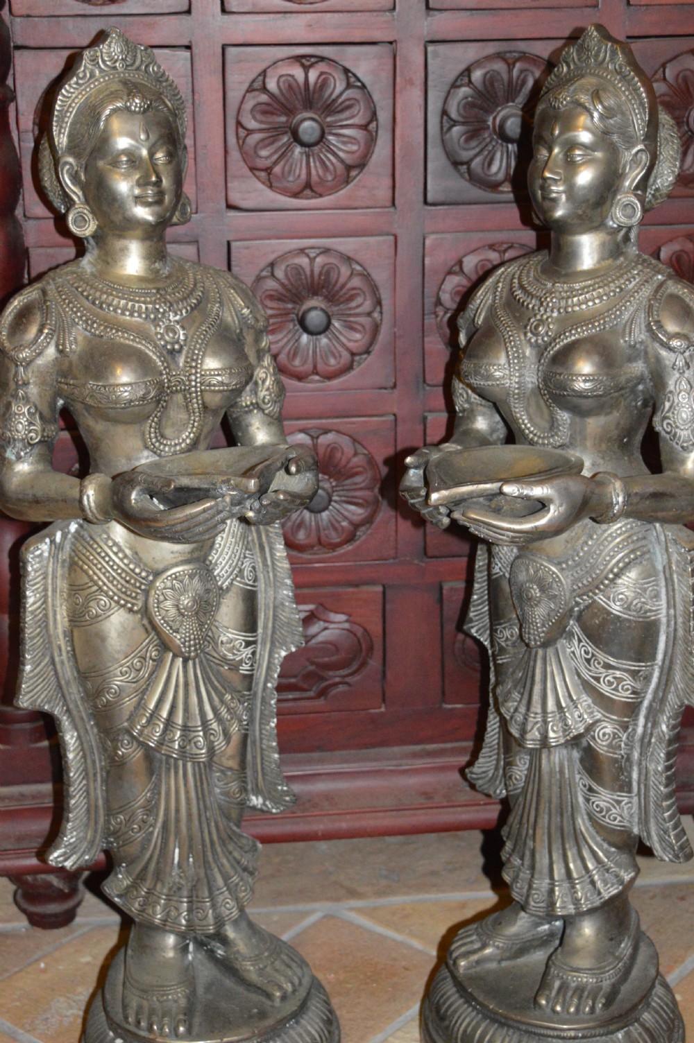 Pair of Large (40kg) Indian Bronze Hindu Goddess Statues,c1890