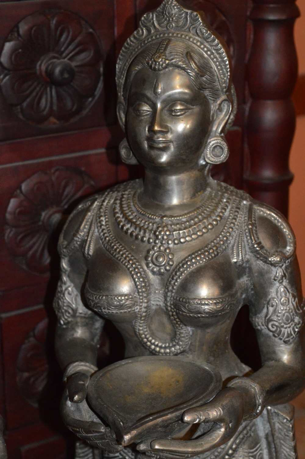 Pair of Large (40kg) Indian Bronze Hindu Goddess Statues,c1890 View II