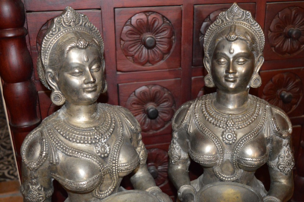 Pair of Large (40kg) Indian Bronze Hindu Goddess Statues,c1890 View V
