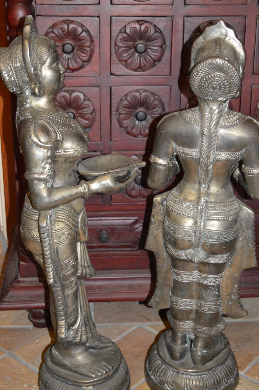 Pair of Large (40kg) Indian Bronze Hindu Goddess Statues,c1890 View VI