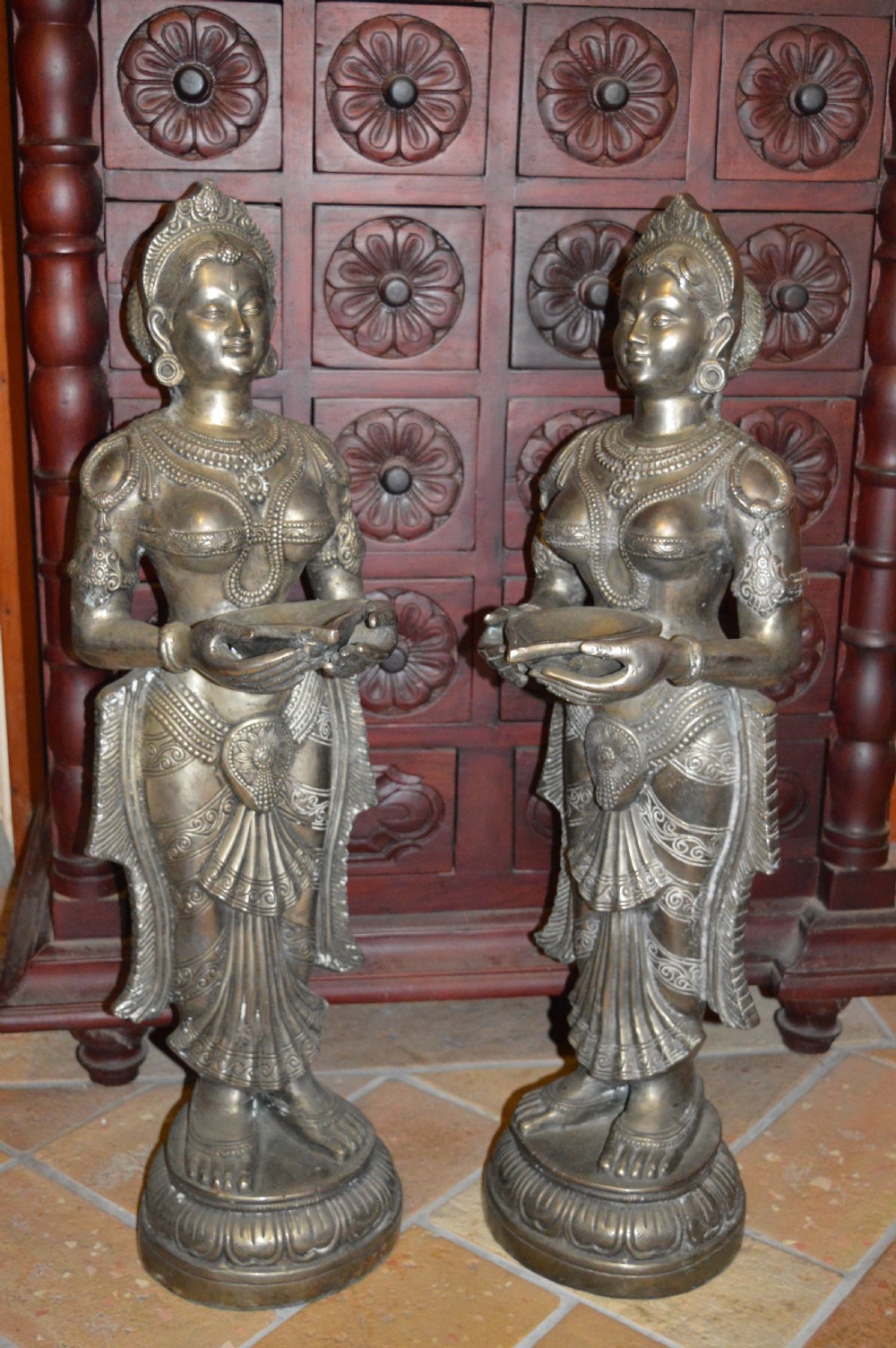 Pair of Large (40kg) Indian Bronze Hindu Goddess Statues,c1890 View XIV