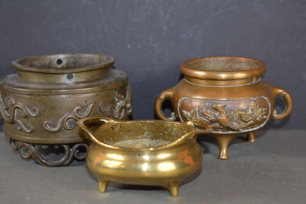 3 Small Chinese Bronze Censers,c1890
