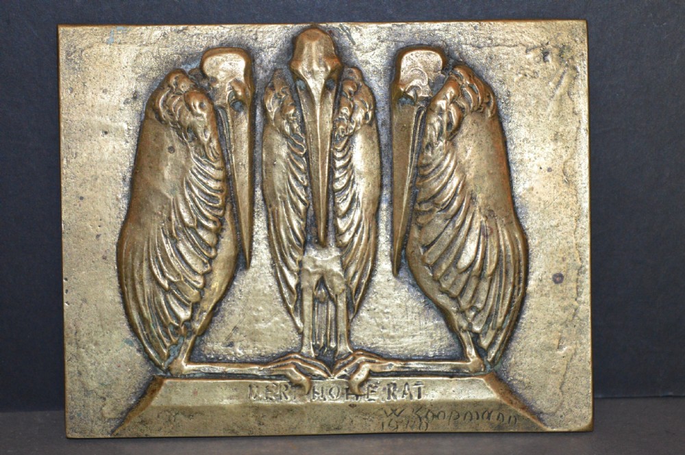 Bronze Plaque 3 Grotesque Birds, signed W Koopmann,1940