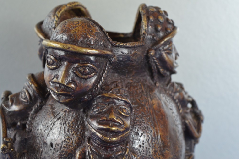 Large (2.5kg) African Benin Bronze Ceremonial Pot,c1920 View III