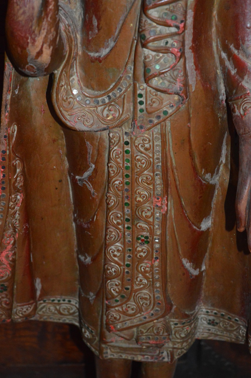 Large (94cm) Thai/Burmese Carved Standing Buddha Statue, c1880 View IV