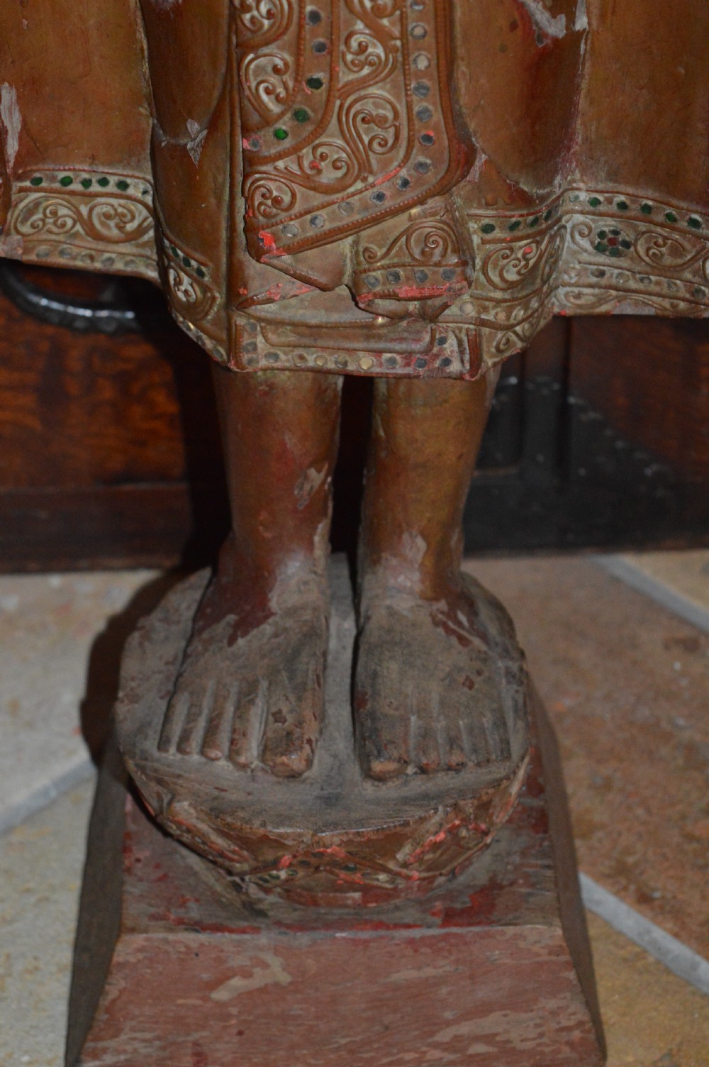 Large (94cm) Thai/Burmese Carved Standing Buddha Statue, c1880 View V