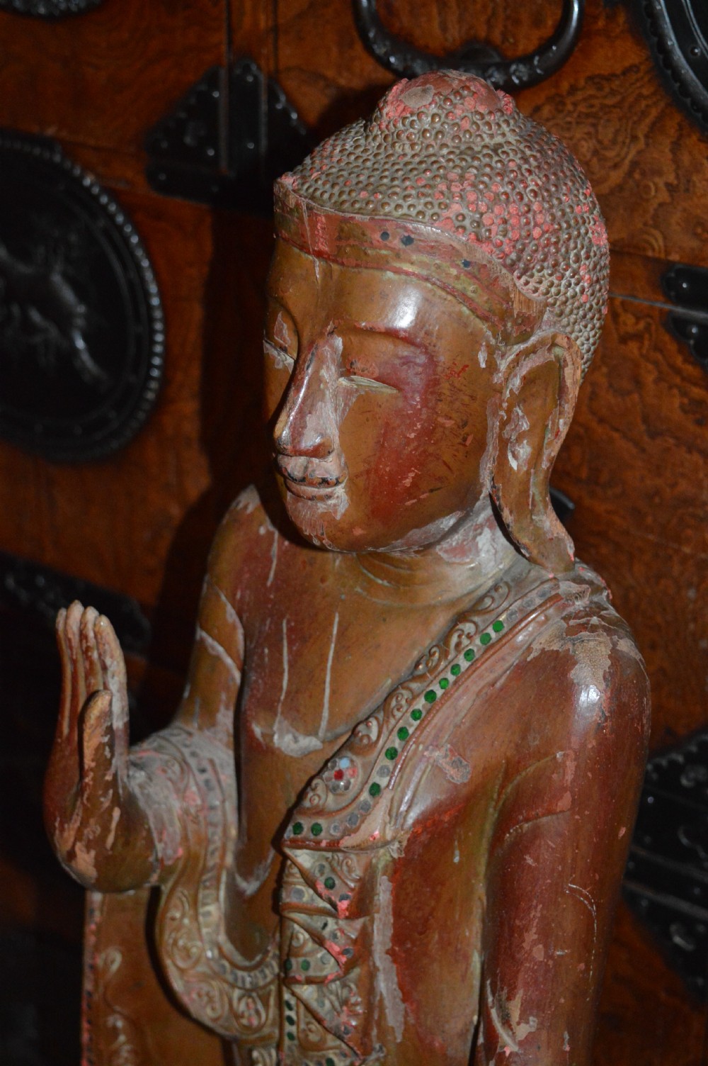 Large (94cm) Thai/Burmese Carved Standing Buddha Statue, c1880 View VI