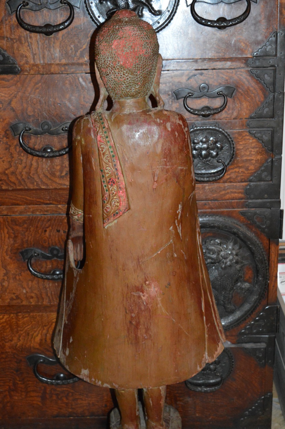 Large (94cm) Thai/Burmese Carved Standing Buddha Statue, c1880 View VIII