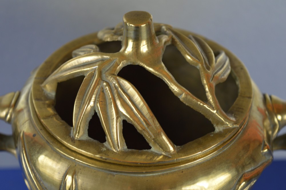 Chinese Bronze Censer on Stand, Bamboo Decoration, c1850 View II