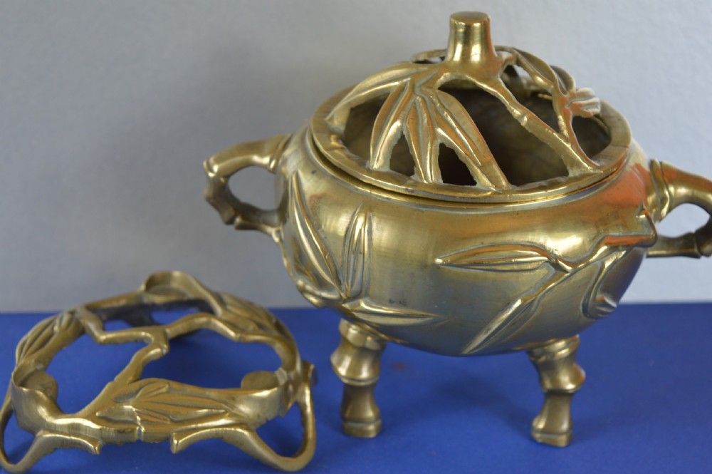 Chinese Bronze Censer on Stand, Bamboo Decoration, c1850 View IV