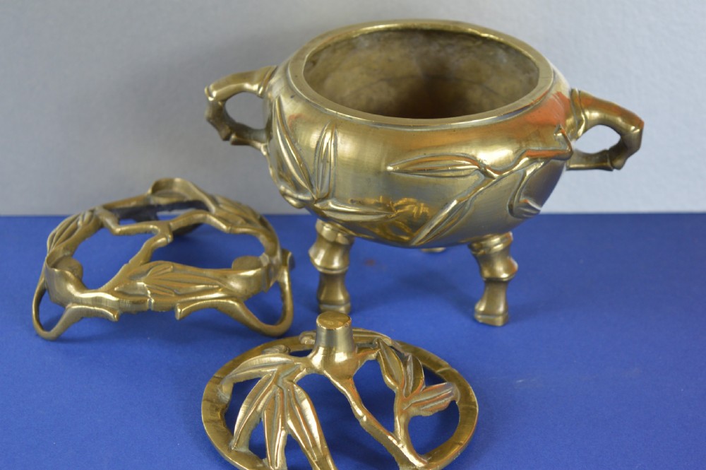 Chinese Bronze Censer on Stand, Bamboo Decoration, c1850 View V
