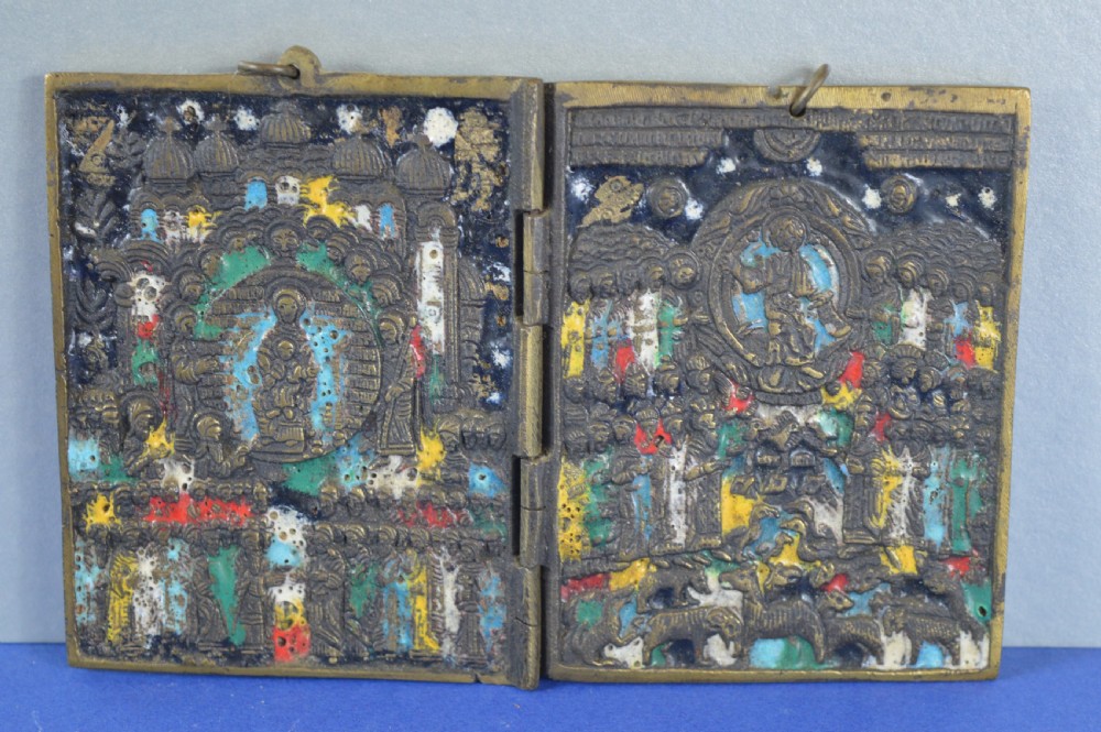 Russian Bronze/Enamel Travelling Icon,c1880