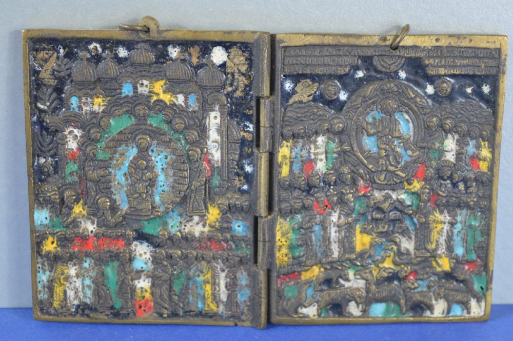 Russian Bronze/Enamel Travelling Icon,c1880 View II