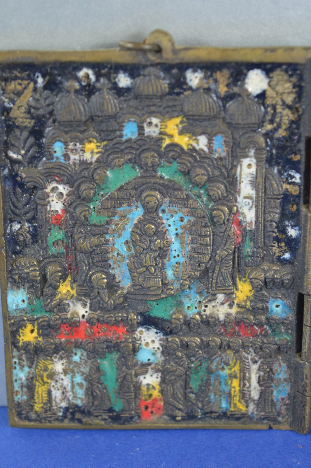 Russian Bronze/Enamel Travelling Icon,c1880 View III