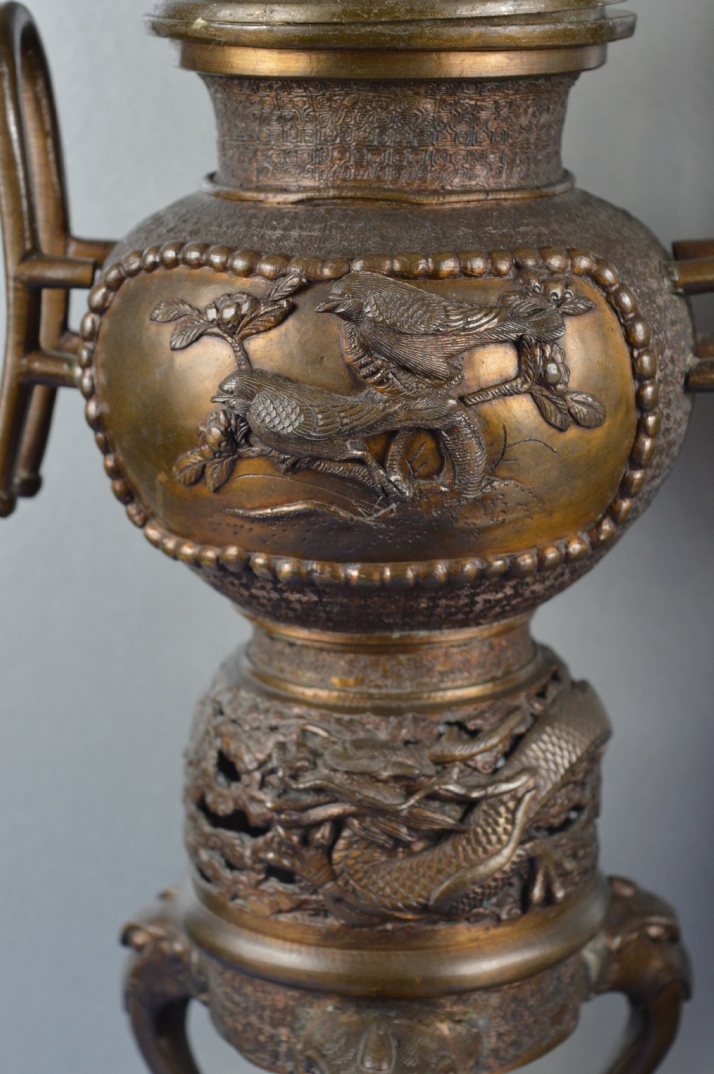 Pair Very Large (70cm) Japanese Bronze Koro/Censer,c1850 View II