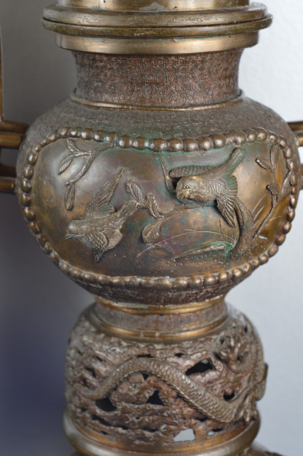 Pair Very Large (70cm) Japanese Bronze Koro/Censer,c1850 View III
