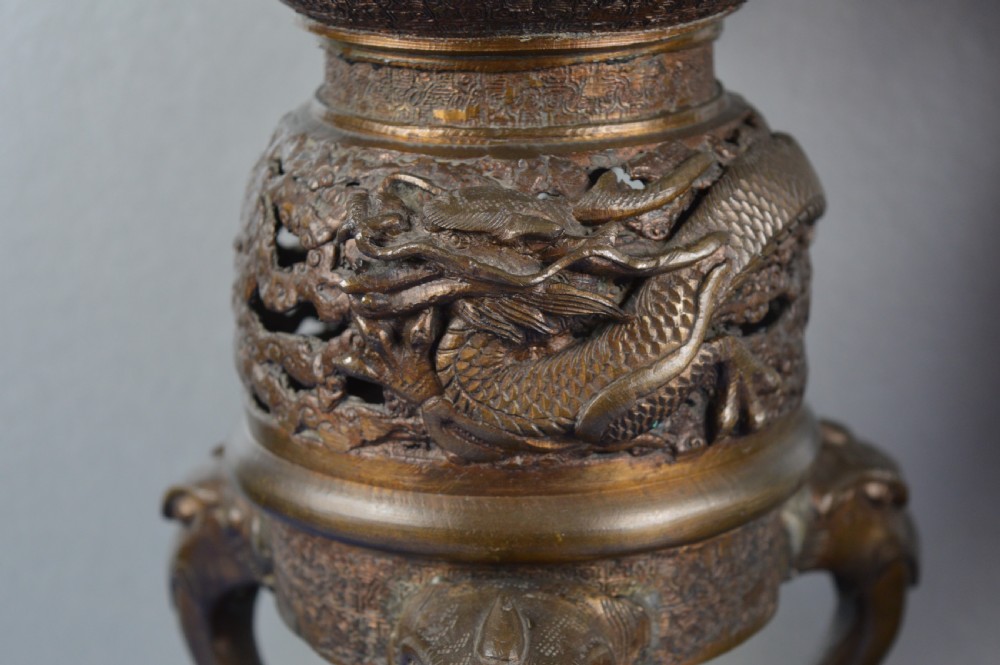 Pair Very Large (70cm) Japanese Bronze Koro/Censer,c1850 View V