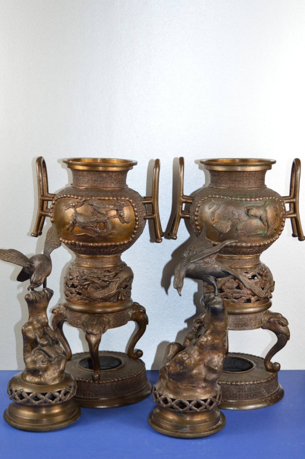 Pair Very Large (70cm) Japanese Bronze Koro/Censer,c1850 View XI