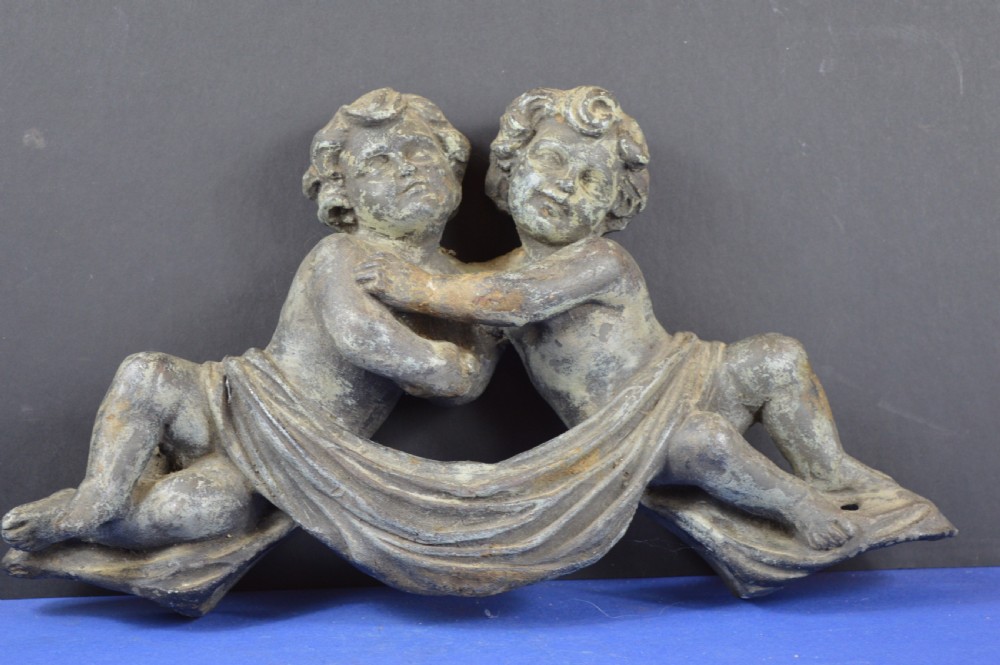 Large Cast Metal Statue Embracing Putti/Cherub, c1820