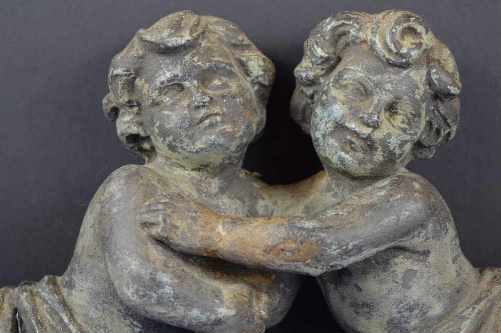 Large Cast Metal Statue Embracing Putti/Cherub, c1820 View II