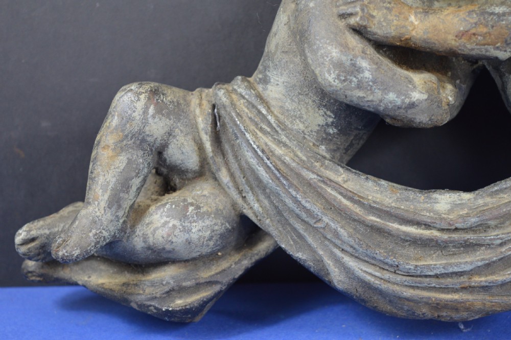 Large Cast Metal Statue Embracing Putti/Cherub, c1820 View III