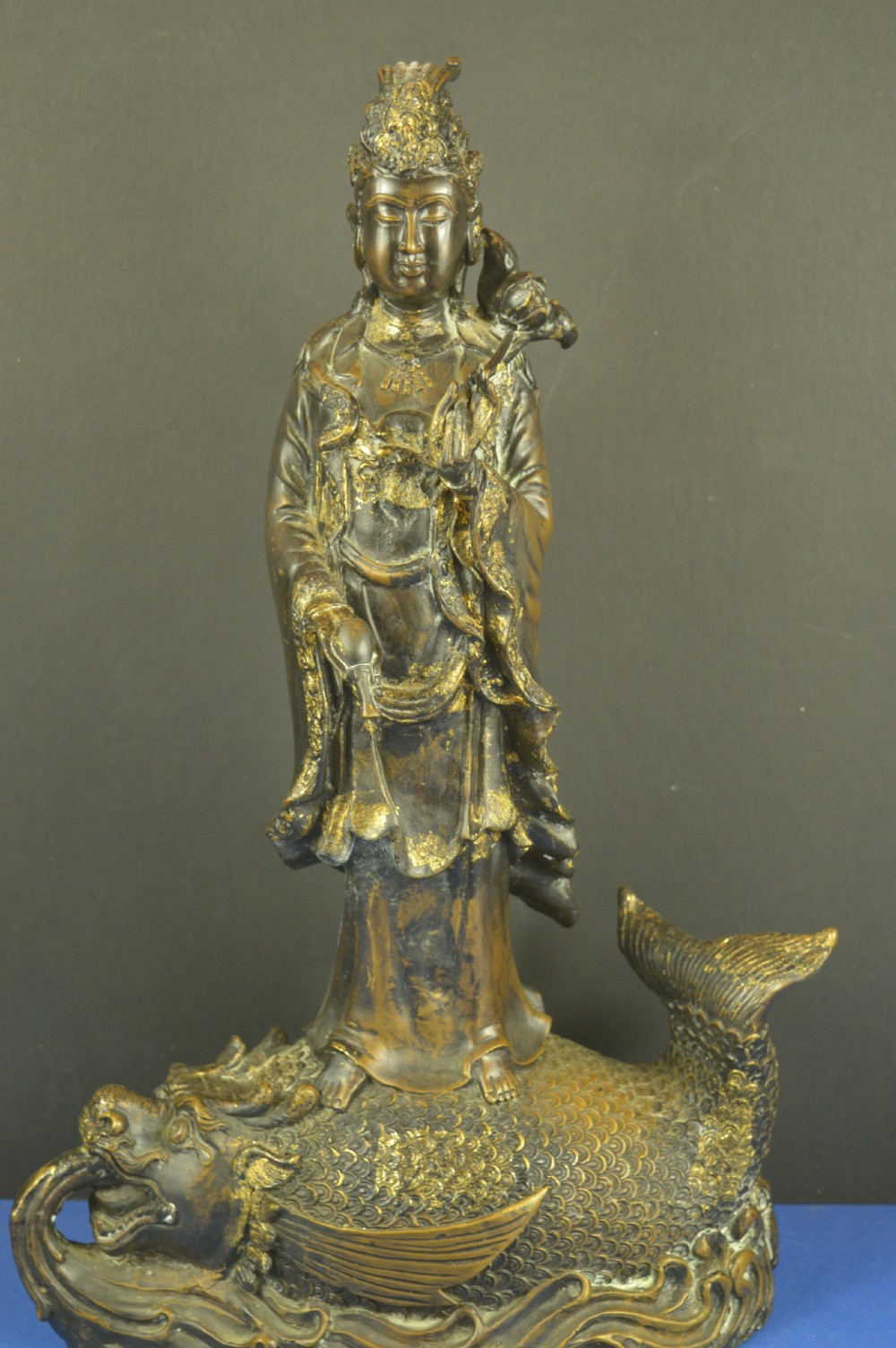 Large (5.4kg) Chinese Gilt Bronze Guanyin Statue,c1850