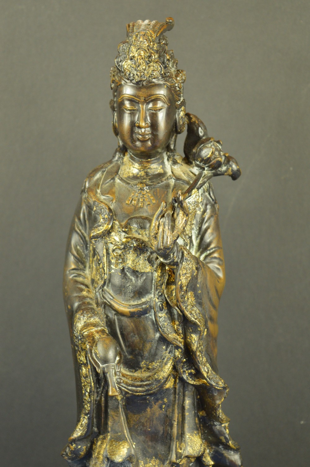Large (5.4kg) Chinese Gilt Bronze Guanyin Statue,c1850 View II