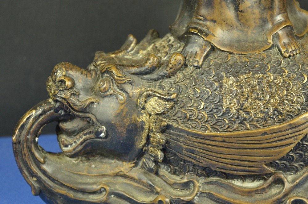 Large (5.4kg) Chinese Gilt Bronze Guanyin Statue,c1850 View IV