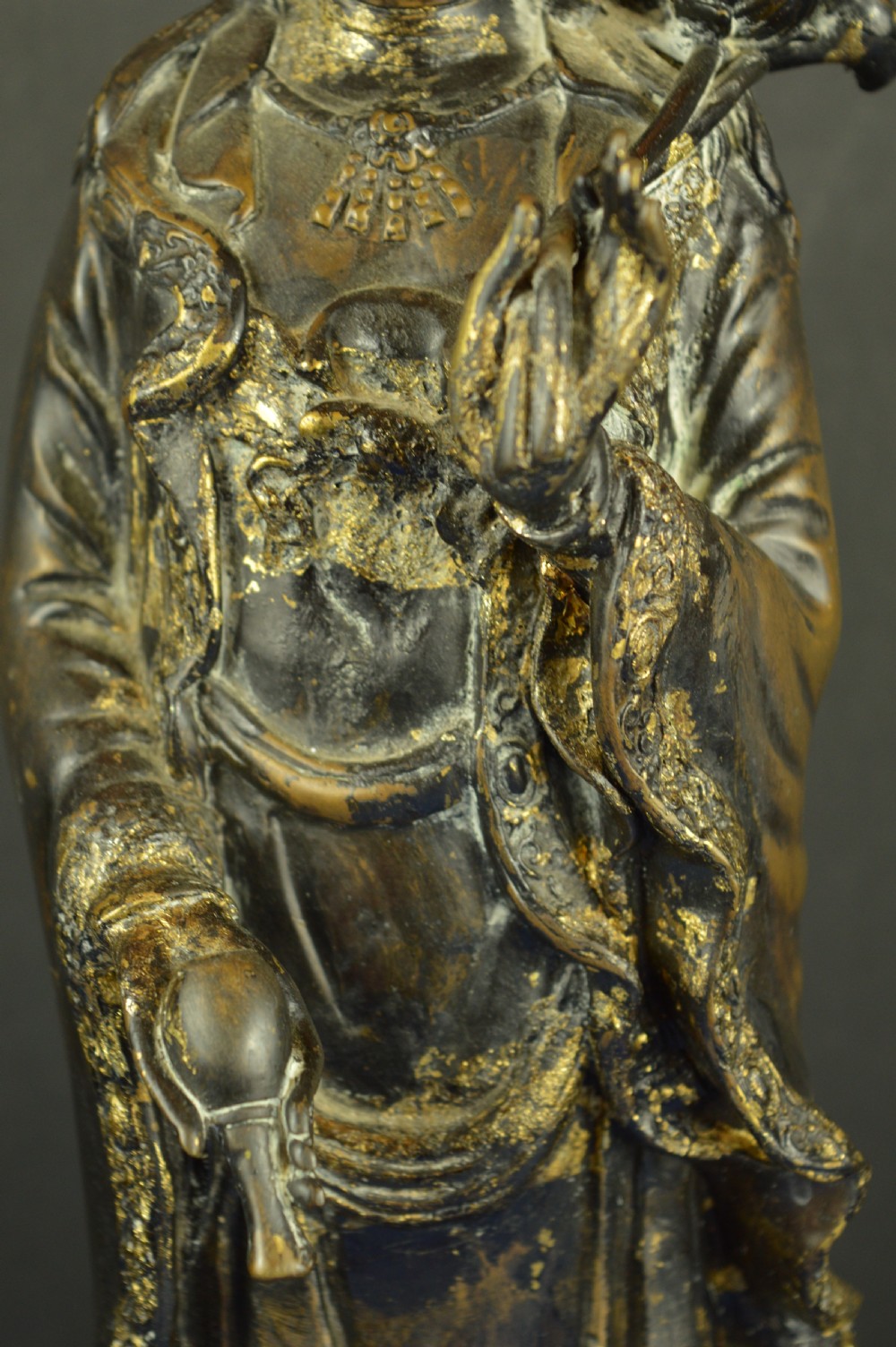 Large (5.4kg) Chinese Gilt Bronze Guanyin Statue,c1850 View V