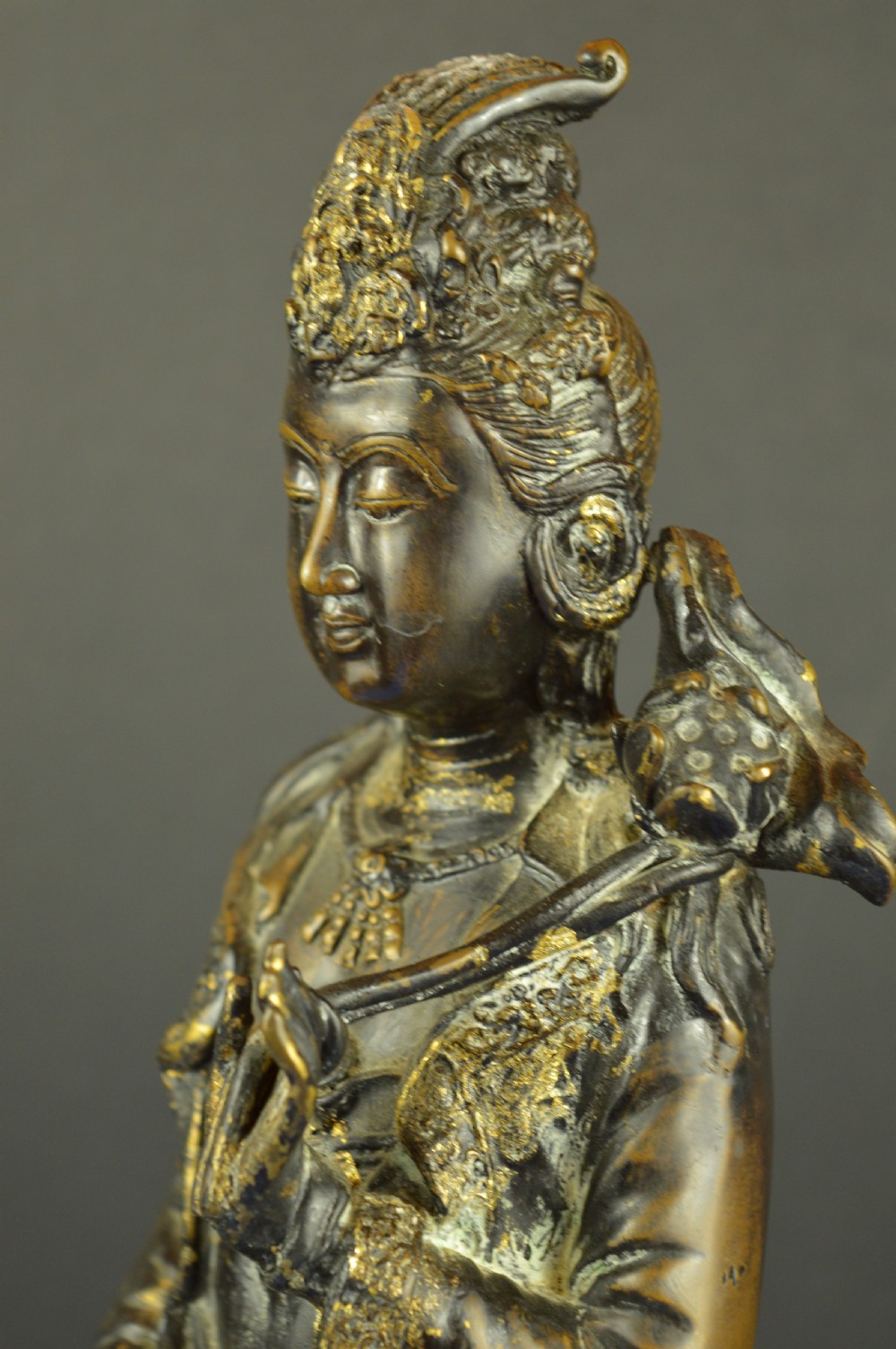 Large (5.4kg) Chinese Gilt Bronze Guanyin Statue,c1850 View VI