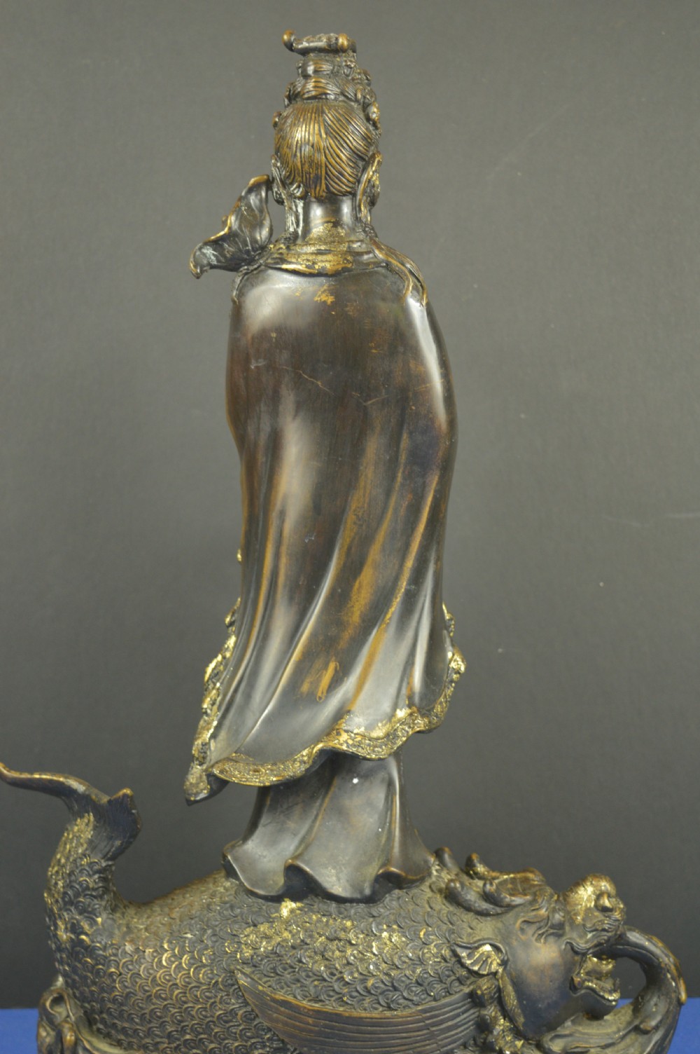 Large (5.4kg) Chinese Gilt Bronze Guanyin Statue,c1850 View VII