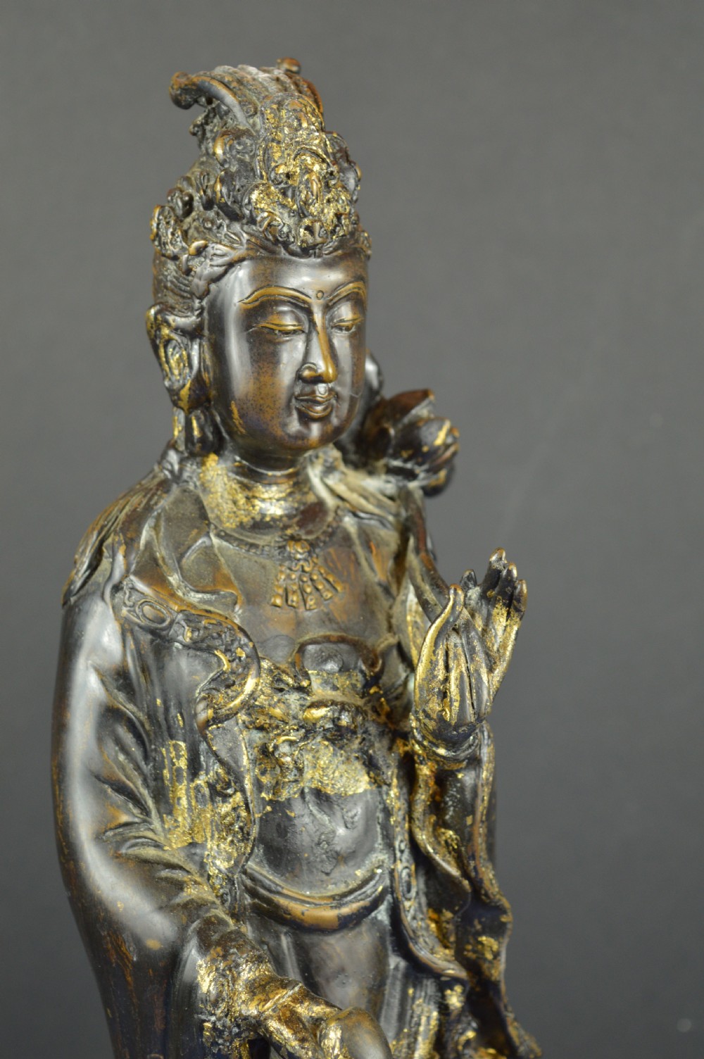 Large (5.4kg) Chinese Gilt Bronze Guanyin Statue,c1850 View XI