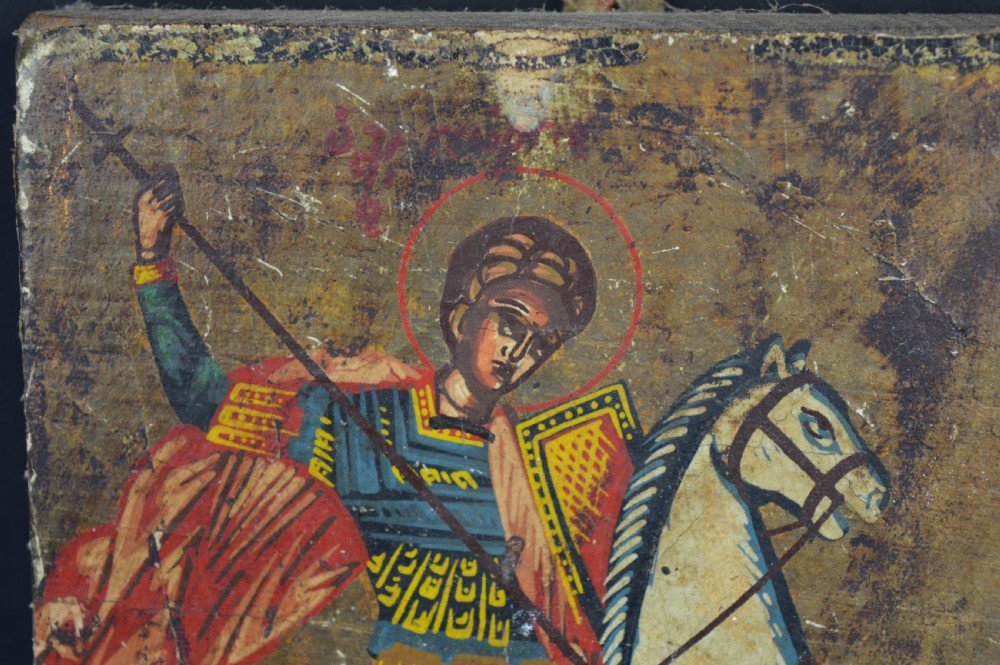 Russian Hand Painted Icon St George and Dragon,c1880 View VI