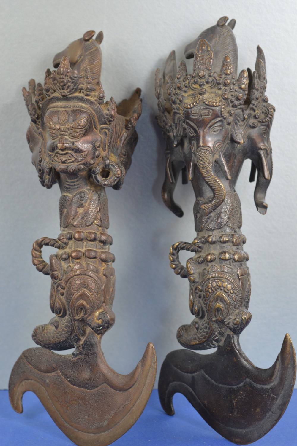 2 Tibetan Bronze Buddhist Ceremonial Knives / Kartika,c1890