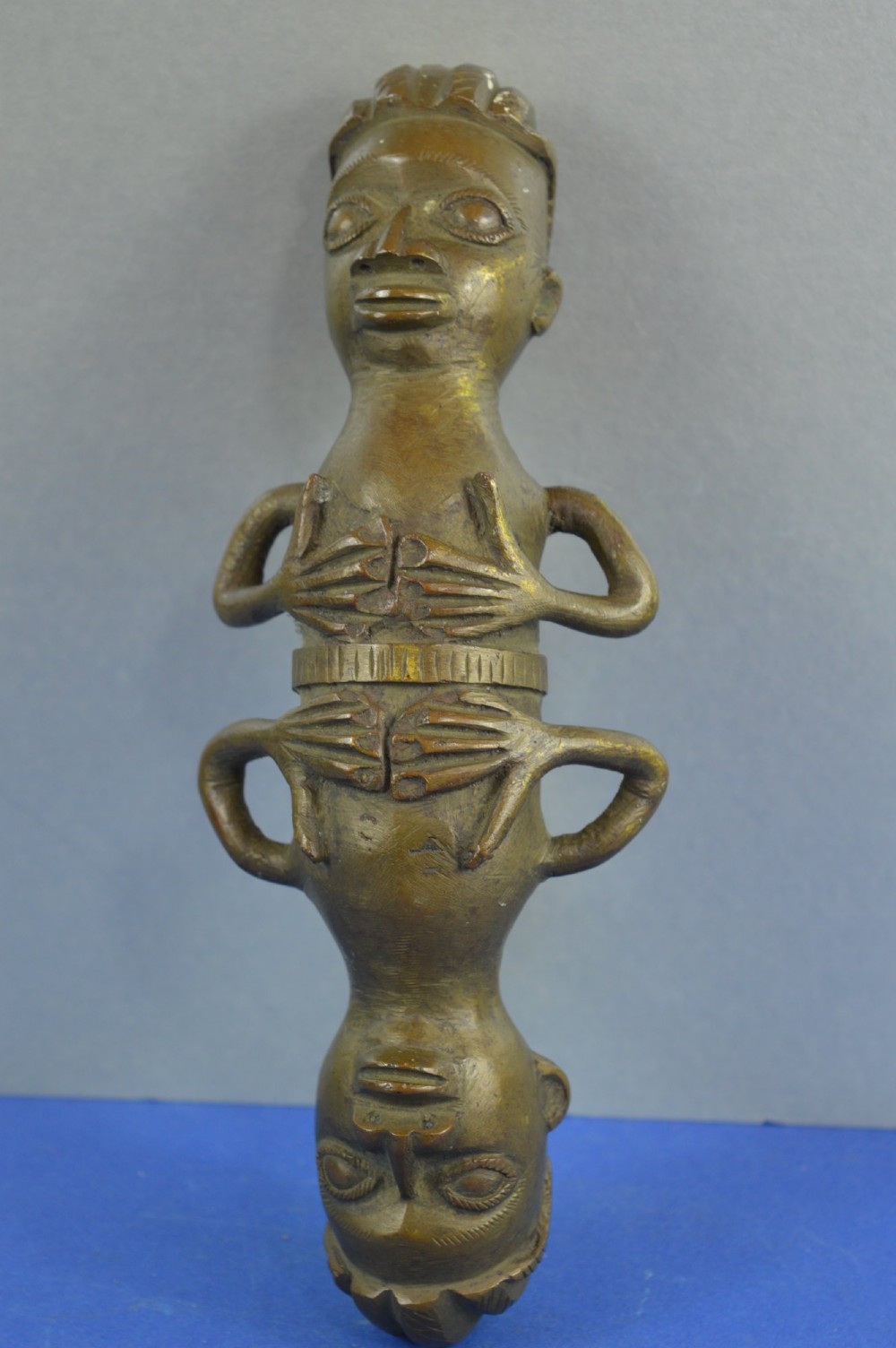 African Benin Double Ended Janus Form Bronze Statue, c1920