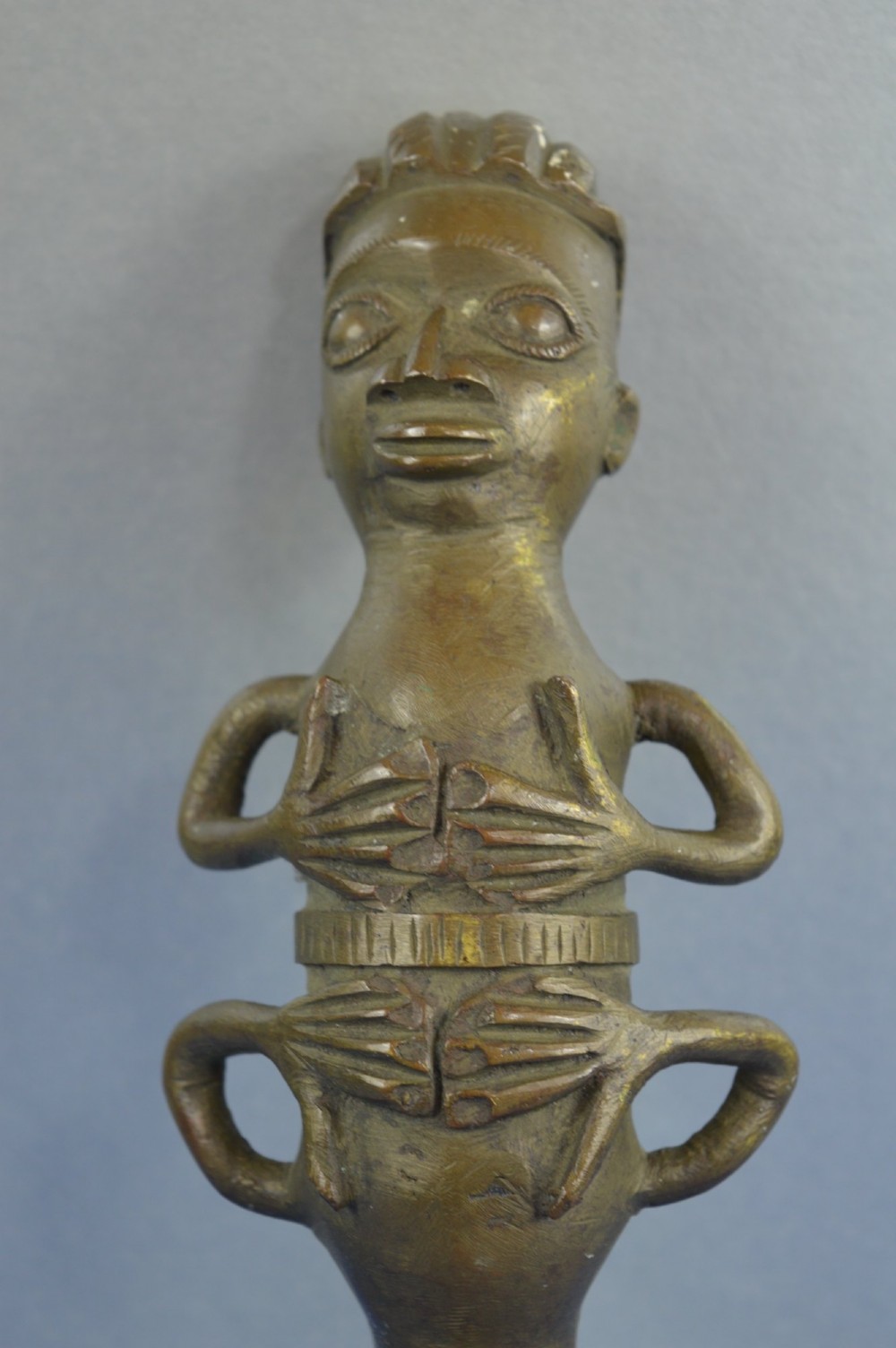 African Benin Double Ended Janus Form Bronze Statue, c1920 View II