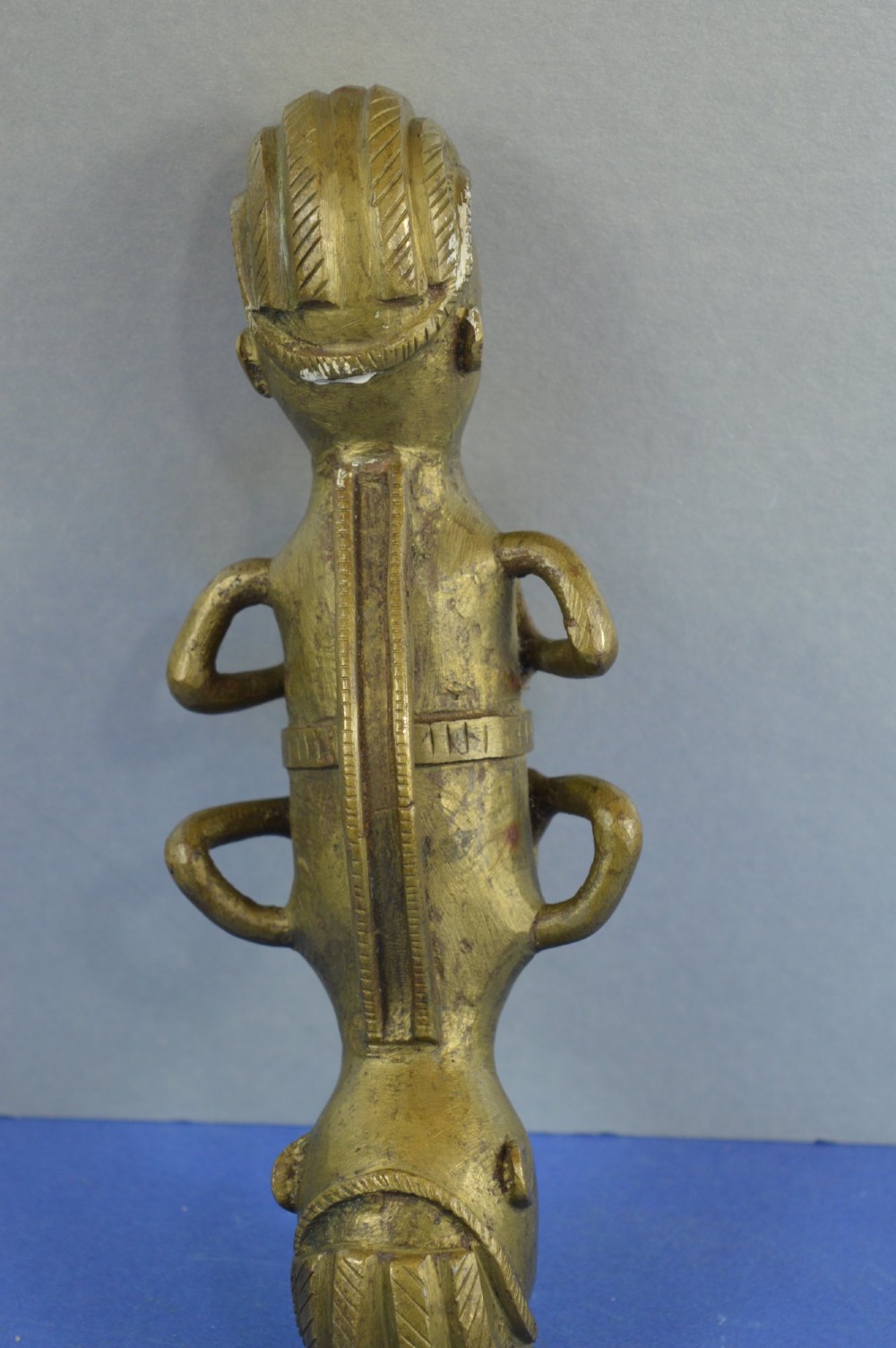 African Benin Double Ended Janus Form Bronze Statue, c1920 View IV