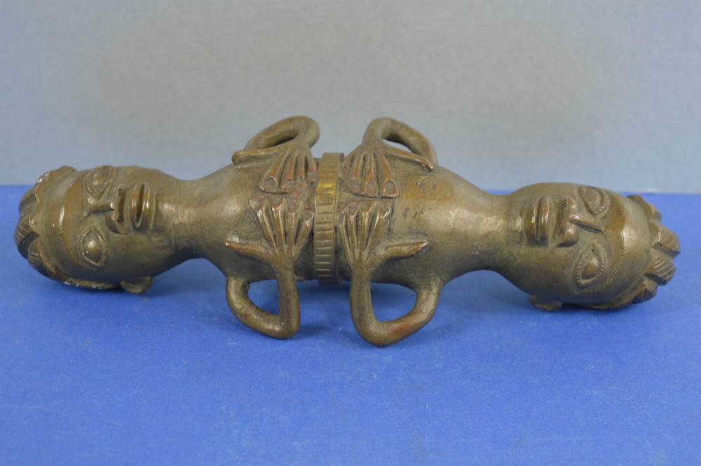 African Benin Double Ended Janus Form Bronze Statue, c1920 View V