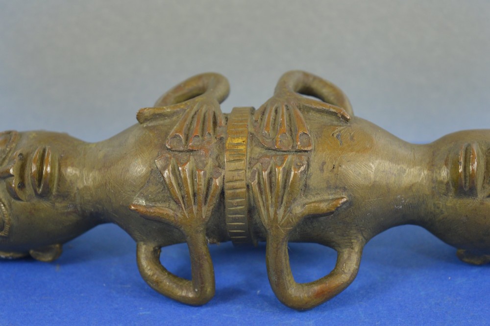 African Benin Double Ended Janus Form Bronze Statue, c1920 View VI