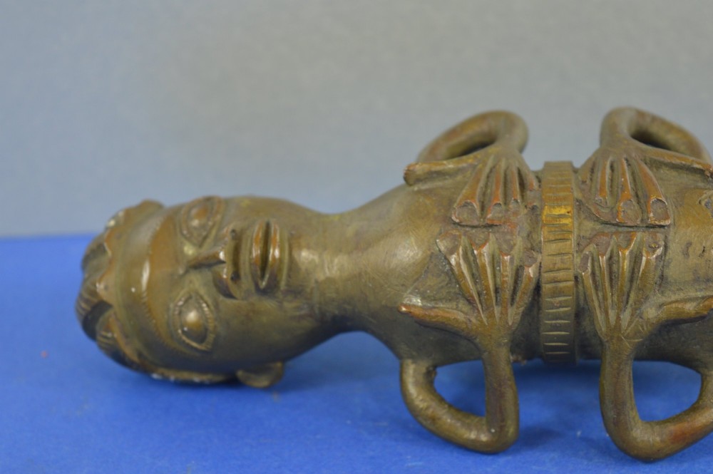 African Benin Double Ended Janus Form Bronze Statue, c1920 View VIII
