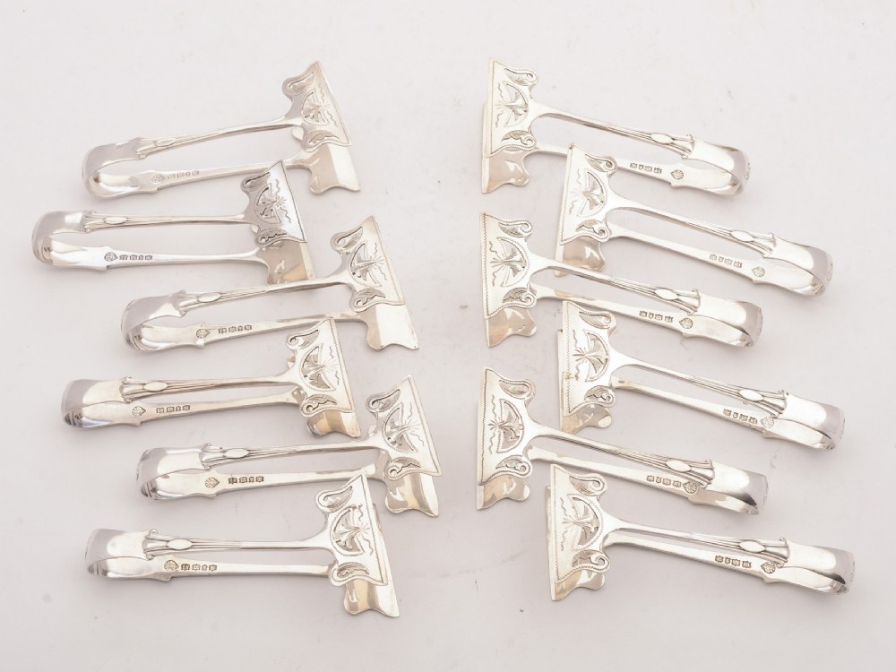 Unusual Set of 12 Edwardian Serving Tongs, Circa 1905