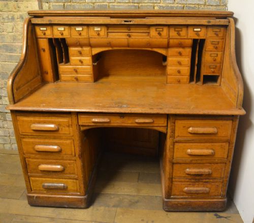 1920s Oak Roll Top Writing Desk