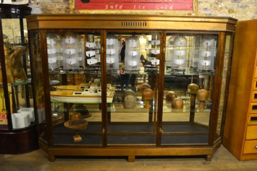 Large 1920s Oak and Bronze Shop Display Cabinet