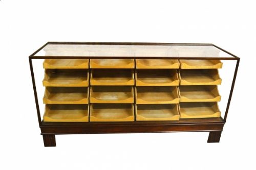 Large Mahogany & Oak 1920s Shop Haberdashery / Drapers Shirt Counter