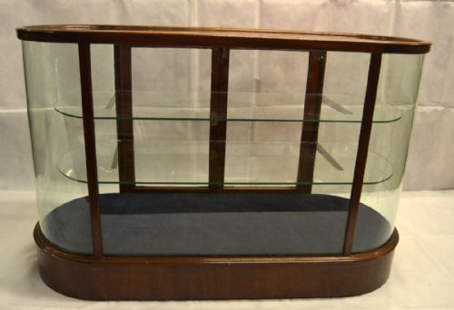 1930s Mahogany Bow Glass Shop Display Counter