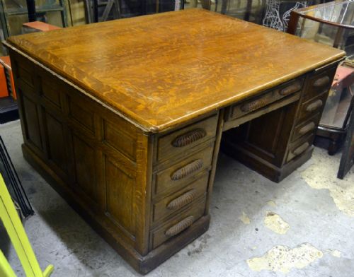 1930s Oak Partner's Desk